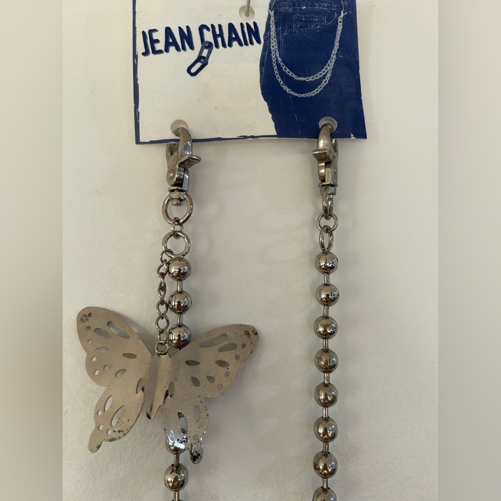 Y2K Beaded Ball Jean Chain with Butterfly Pendant